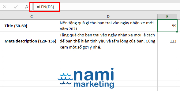 Đo số ký tự trong description