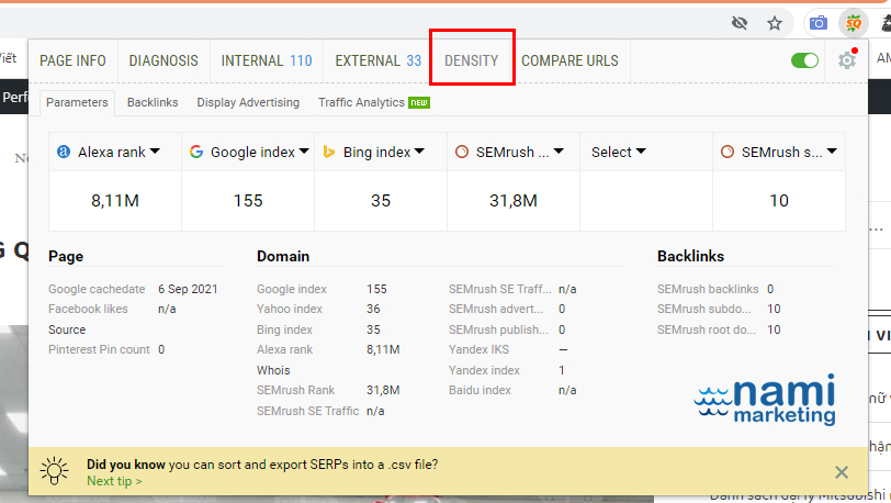 Đo mật độ từ khóa Destiny